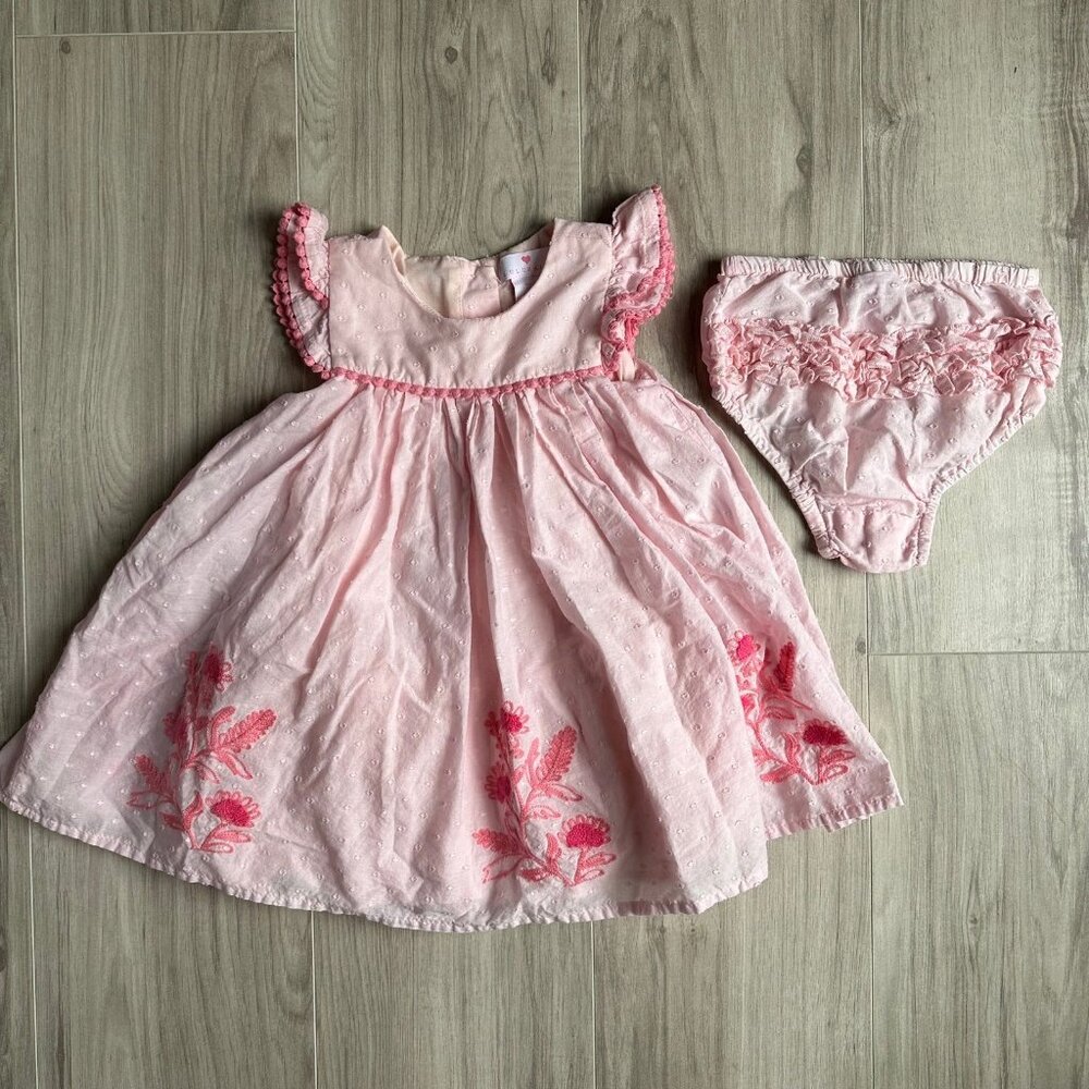 Lulurain Swiss Dot Floral Dress Pink